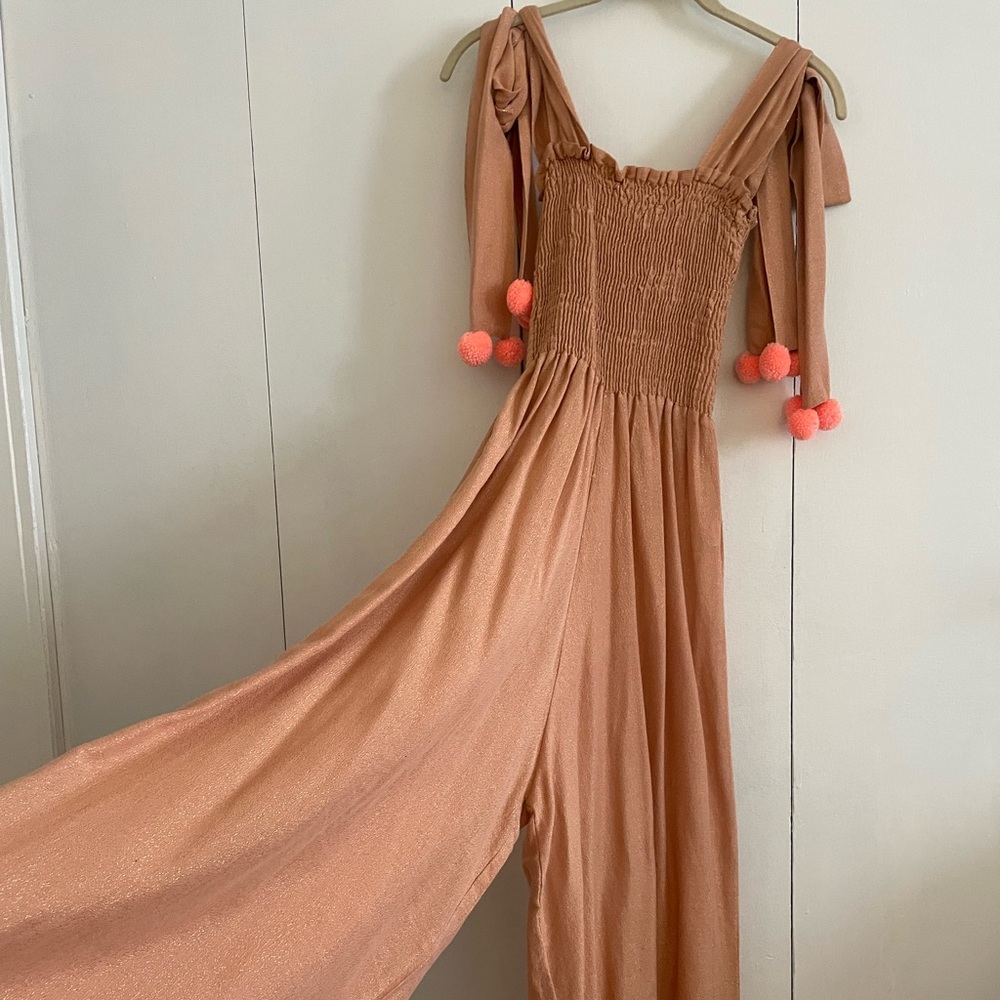 Sundress Coral Jumpsuit with Pom Poms💞
